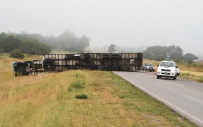 Un camión volcó en la ruta 35, cerca del Bajo Giuliani