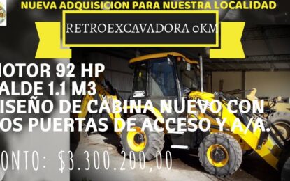 La Comisión de Fomento de la localidad de Adolfo Van Praet adquirió una retroexcavadora nueva