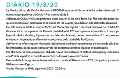 COVID-19 en Vicuña Mackenna: Tres nuevos infectados y dos fallecidos