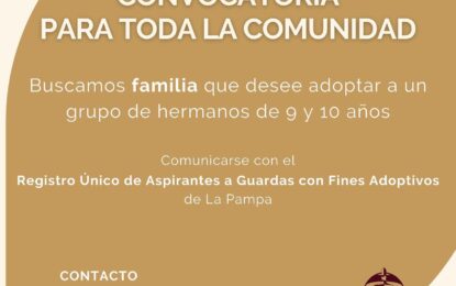 CONVOCAN A ADOPTAR A HERMANITOS DE 9 Y 10 AÑOS EN LA PAMPA