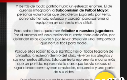 «Este sábado se juega la permanencia»: el mensaje y pedido de unidad de Ferro Carril Oeste de Realicó