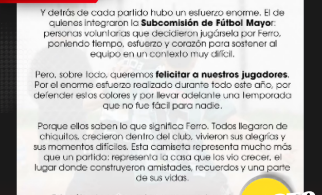 «Este sábado se juega la permanencia»: el mensaje y pedido de unidad de Ferro Carril Oeste de Realicó